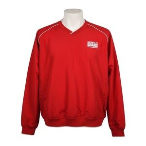 National‎ Guard Recruitment Pullover Jacket XL Red V Neck White Trim Embroidered